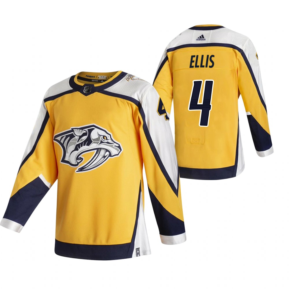 2021 Adidias Nashville Predators #4 Ryan Ellis Yellow Men  Reverse Retro Alternate NHL Jersey